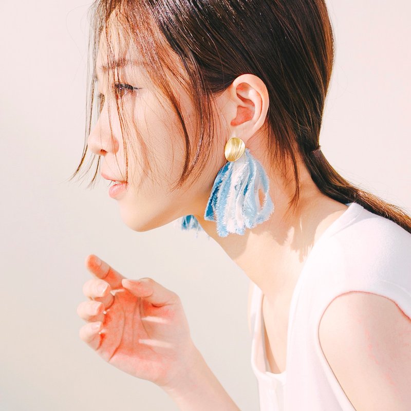 【 聖誕禮物 】AFTERGLOW | 羽織 * 黃銅 藍染 植物染 天然 環保 - 耳環/耳夾/耳骨夾 - 銅/黃銅 藍色