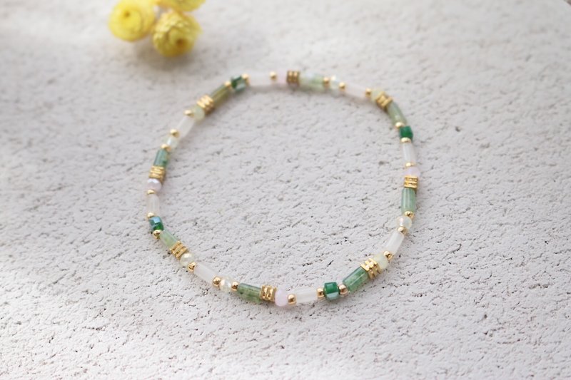 Green Chalcedony Brass Bracelet 0592-Rainbow Sugar - Bracelets - Gemstone Green