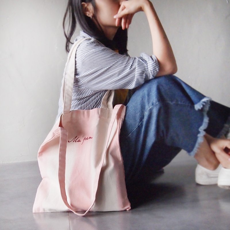 Pink Direct Dyed - Canvas Hand Dyed Tote Bag Double Back - กระเป๋าแมสเซนเจอร์ - ผ้าฝ้าย/ผ้าลินิน สึชมพู
