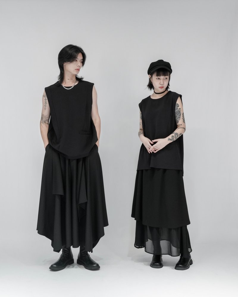 MUKK DESIGN 寬肩口袋西裝背心 - 背心/無袖上衣 - 聚酯纖維 黑色