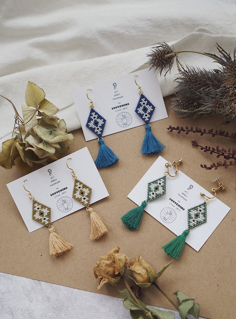 |Souvenirs|Handmade imported beads wear beads ethnic Bohemia style diamond tassel earrings Clip-On - ต่างหู - เงินแท้ หลากหลายสี