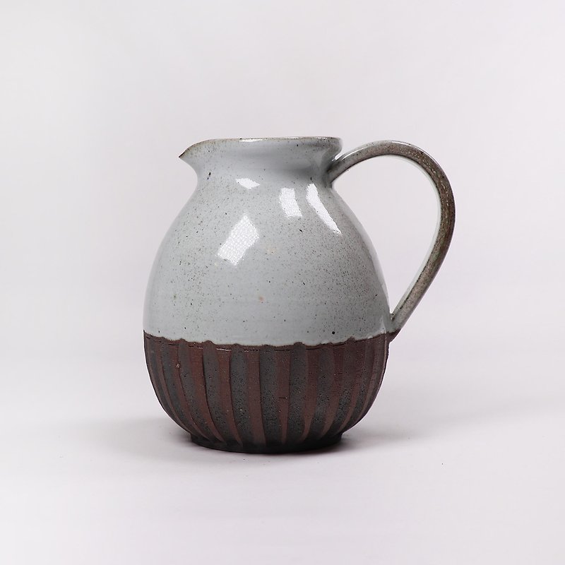 明也窯l薪窯白萩釉彫り茶海 - 急須・ティーカップ - 陶器 ホワイト