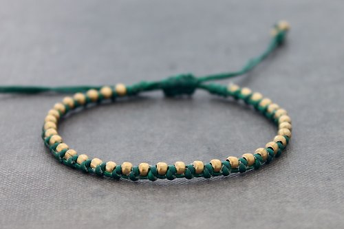 xtravirgin 綠色黃銅編織串珠手鍊蠟線免費大小可調中性手鍊