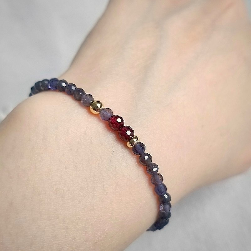 Iolite, Garnet Bracelet || 14K Gold Filled Bead || January Birthstone Bracelet - Bracelets - Crystal Purple