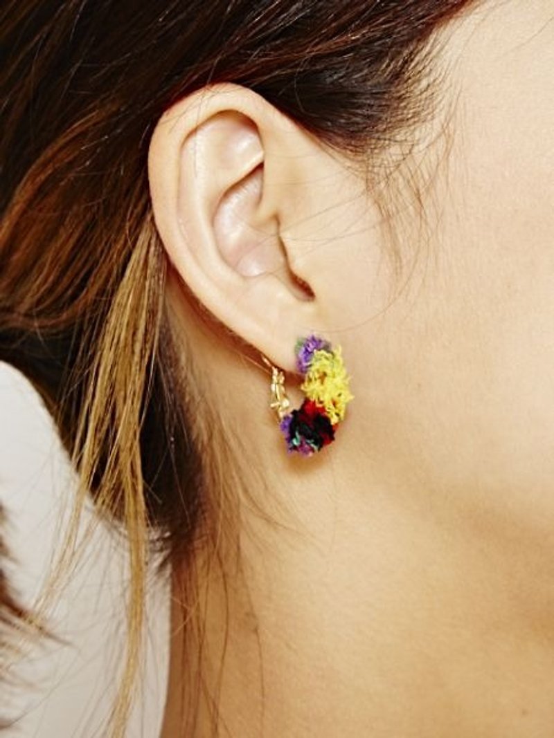 【Pre-order】 ☼ color line wool earrings ☼ (two) KXXZ7880 - Earrings & Clip-ons - Other Materials Multicolor
