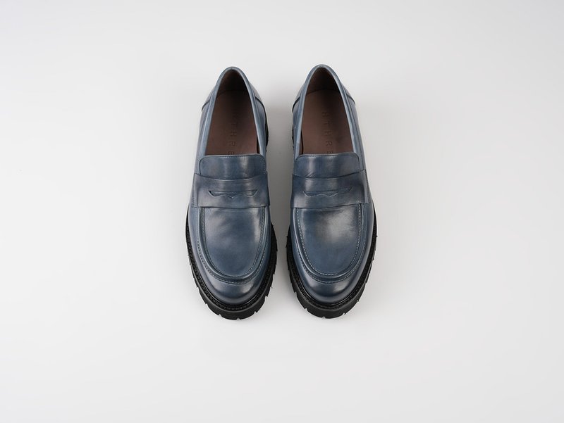 (M) EL PENNY LOAFER - BLUE GREY - Men's Leather Shoes - Genuine Leather Blue