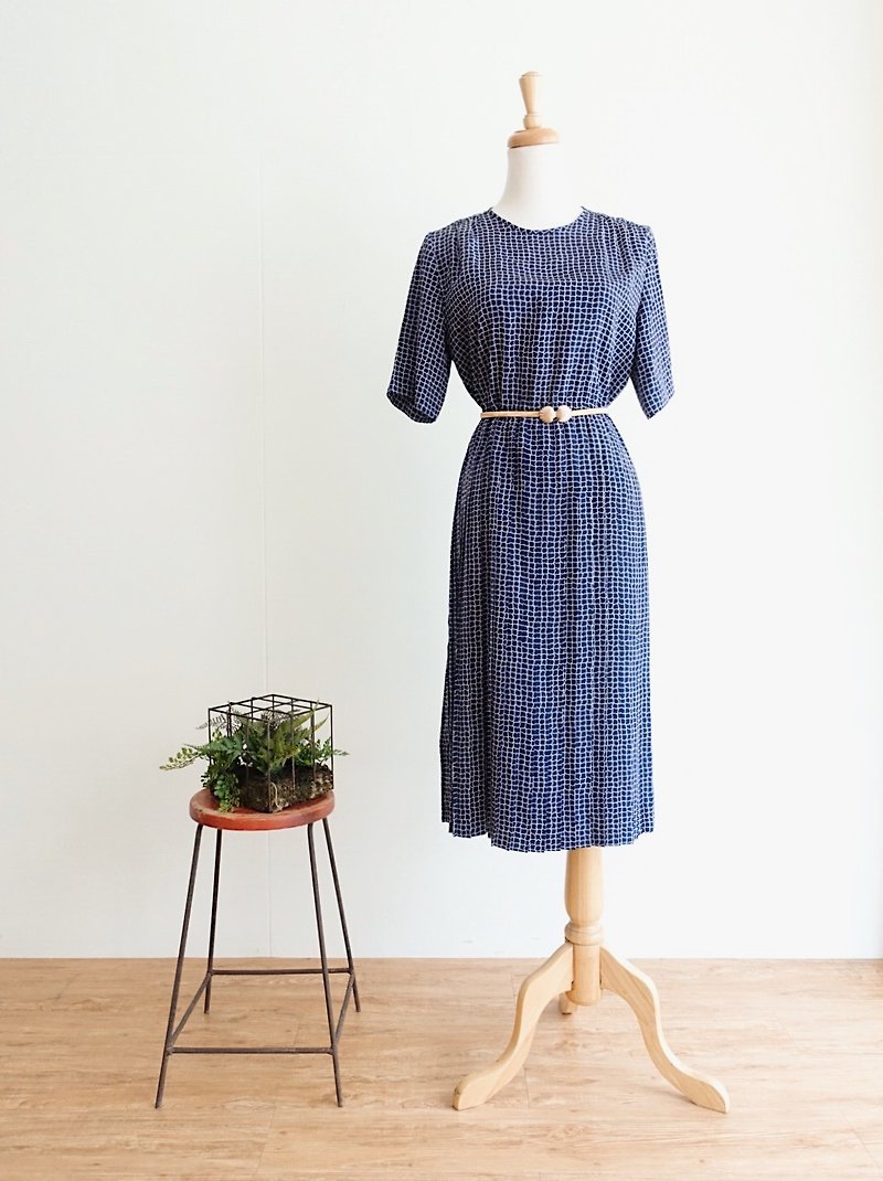 Vintage / 短袖洋裝 no.64 tk - 洋裝/連身裙 - 聚酯纖維 藍色