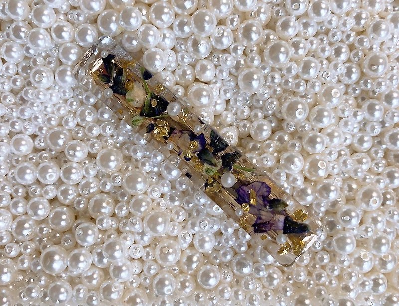 Handmade dried flower UV glue long hair clip - Hair Accessories - Other Materials Purple