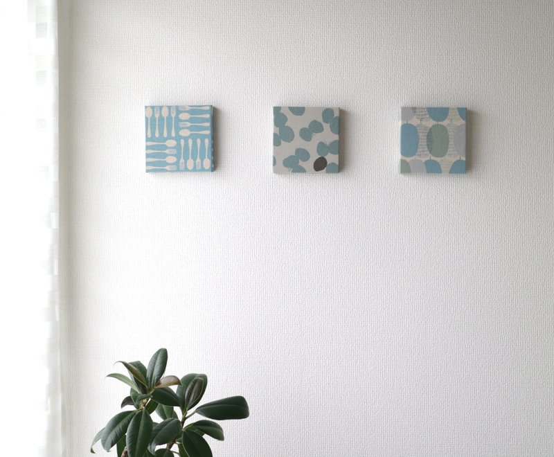 12x12cm ファブリックパネル  3点セット ライトブルー【カトラリー +レトロフルーツ+蝶々】 - 壁貼/牆壁裝飾 - 棉．麻 藍色