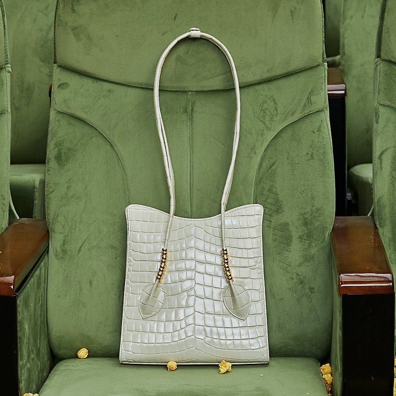 Knight Bag | Niche Design Crocodile Pattern Hand Underarm Bag - Handbags & Totes - Genuine Leather White