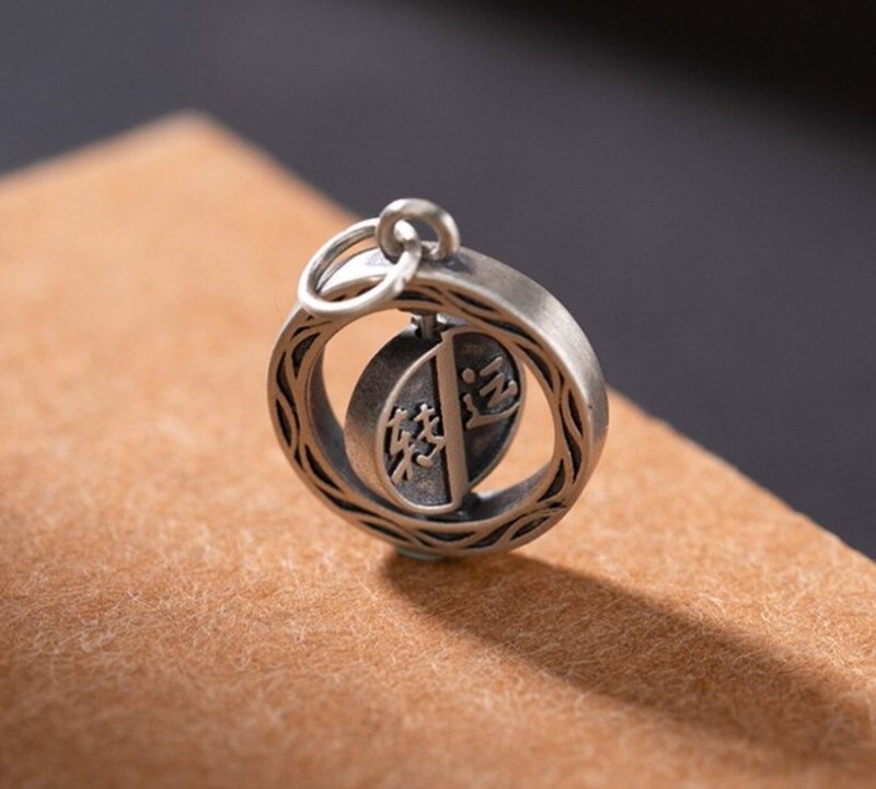 Chinese GOOD LUCK Spinning Pendants for Women Thai Silver Vintage Necklaces - 長項鍊 - 純銀 銀色