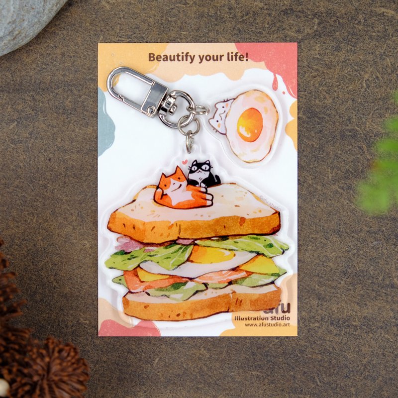 afu illustration Acrylic keychain/double pendant-good morning sandwich - ที่ห้อยกุญแจ - อะคริลิค หลากหลายสี