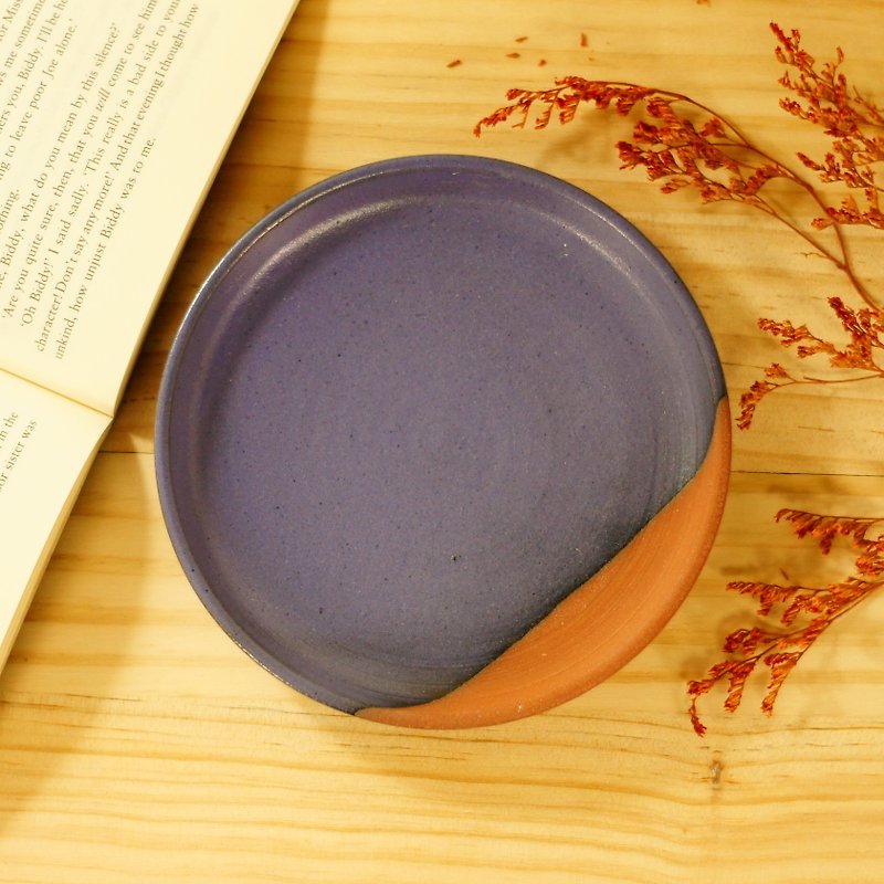 Cobalt purple eyebrow tray, plate, plate, fruit plate, snack plate about Ø 13.8 cm - จานเล็ก - ดินเผา สีม่วง