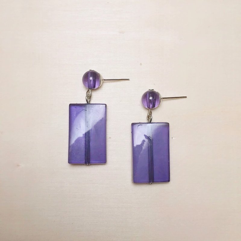 Waterproof Acrylic Transparent Purple Curved Rectangle Earrings - ต่างหู - อะคริลิค สีม่วง
