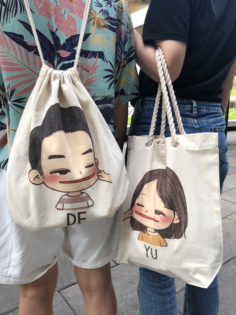 Q edition hand-painted [back] tote bags & Linen multi-picture division and a variety of drawing styles can be customized merchandise - กระเป๋าหูรูด - ผ้าฝ้าย/ผ้าลินิน สีใส