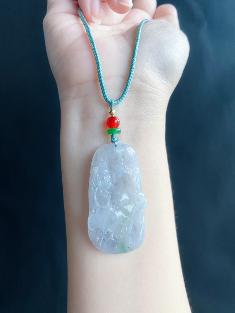天然緬甸玉翡翠 翹色巧雕烏雞帶綠 水墨風蓮花 項鍊 禮物 - 手鍊/手環 - 玉石 黑色