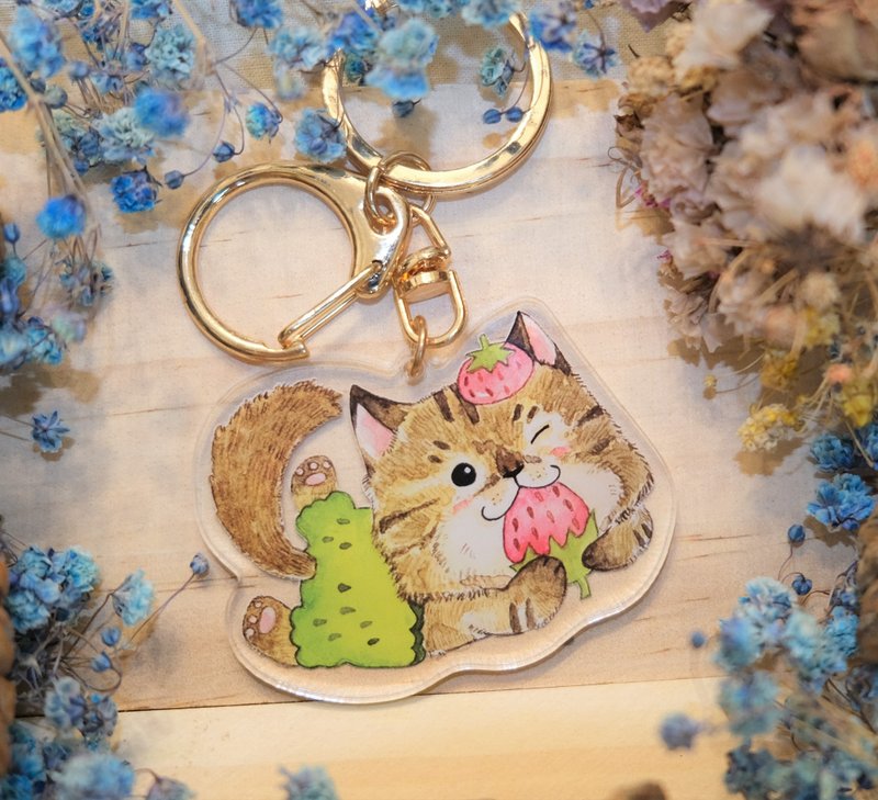 Playful Strawberry Latte Reversible Keychain - ที่ห้อยกุญแจ - อะคริลิค สีนำ้ตาล