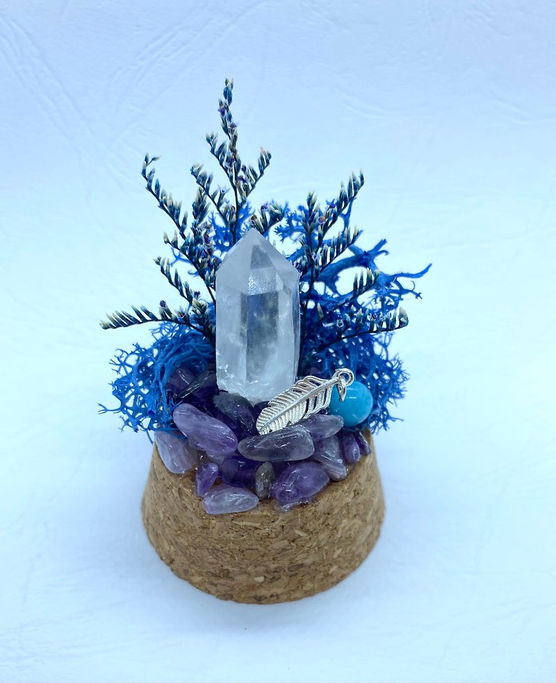 手工玻璃罩水晶擺設-藍色樹林。天然白水晶權杖 - 裝飾/擺設  - 水晶 
