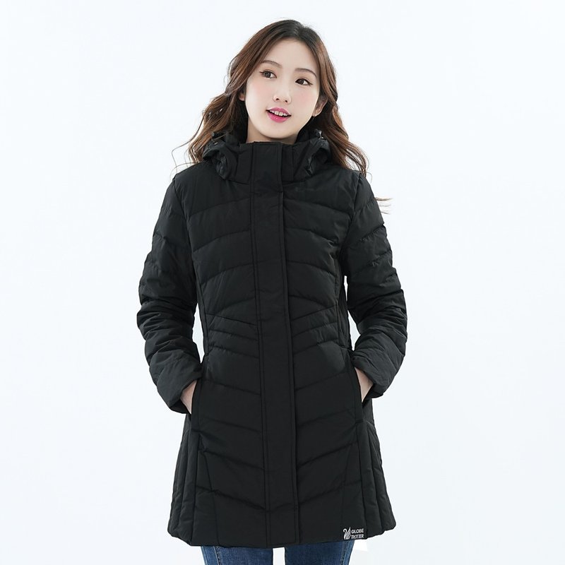 [Travel around the world] Women's long windproof and water-repellent down jacket with removable hood GJ22026 black (M-5L - Women's Casual & Functional Jackets - Polyester Black