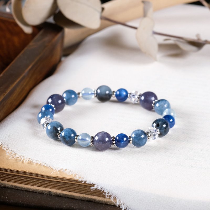 Starry Night | Devil Aquamarine Iolite Stone Aquamarine White Crystal 925 Silver Bracelet - สร้อยข้อมือ - คริสตัล สีน้ำเงิน