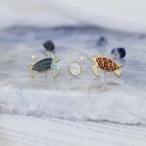 Little OH! 手工飾品 海龜 Sea turtle 綠蠵龜 革龜 夾式耳環 醫療鋼針 生日禮物