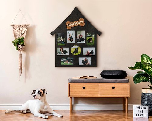 Mr.Carpenter Store Personalized pet photo frame collage in shape of a dog house Custom pet name