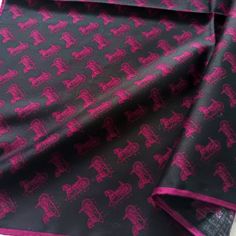 Celine Vintage Scarf Antique Carriage 23 x 23 inches - 手帕 - 棉．麻 黑色