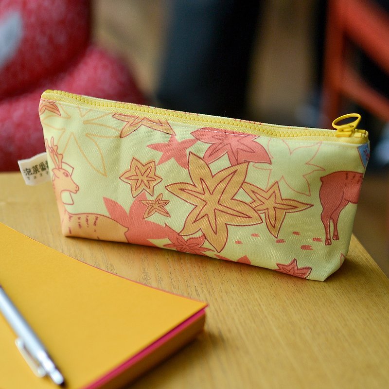 [Universal Zipper Bag_Medium]Stationery Bag_Korean Flower Brand_Fresh Yellow Maple Deer - กล่องดินสอ/ถุงดินสอ - เส้นใยสังเคราะห์ สีเหลือง