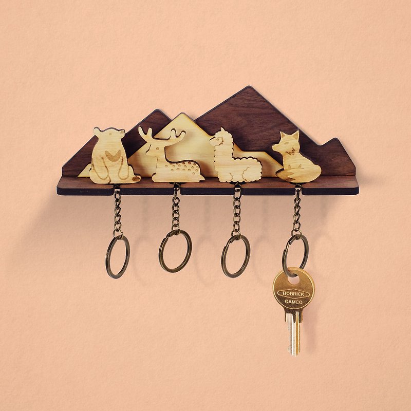 翻山越嶺－木製鑰匙圈掛架組 (四入款)－鑰匙/收納/壁掛 - 裝飾/擺設  - 木頭 咖啡色