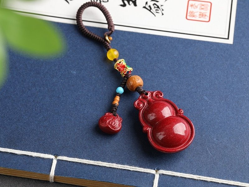 天然原礦硃砂精品紫金砂葫蘆 福祿包掛  鑰匙掛 精品原創 - 鑰匙圈/鑰匙包 - 寶石 
