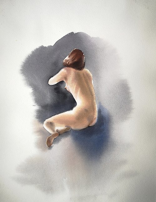 AnastasiaLobuzArt Naked beauty of a woman. Etude No. 7 - Watercolor Art Print - Large Poster Print