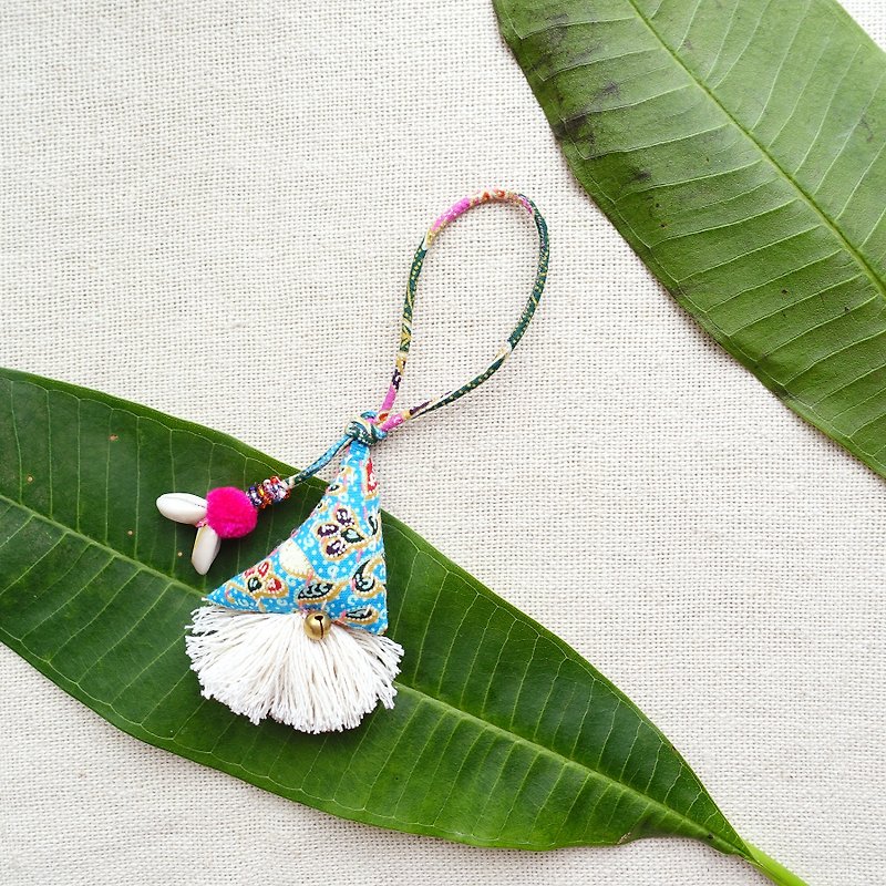 DUNIA World Manufacturing/Samosa bag charms/Golden Triangle Pendant #3 - Other - Cotton & Hemp Blue