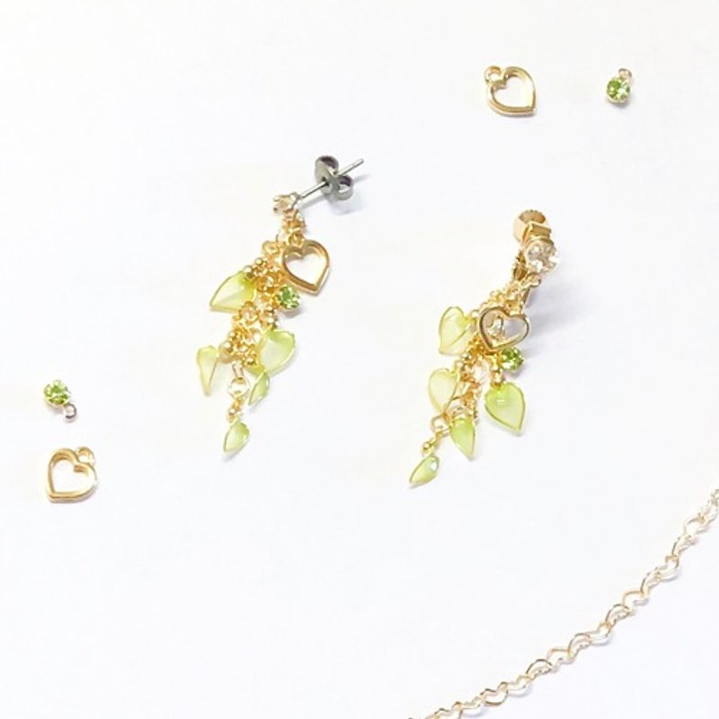 hearts entangled or rosary  Clip-on earrings , Piercing earrings - ต่างหู - พลาสติก สีเขียว