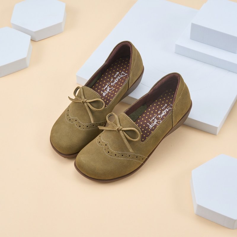 Nubago_Bowknot carved square toe doll shoes green - Mary Jane Shoes & Ballet Shoes - Genuine Leather Green