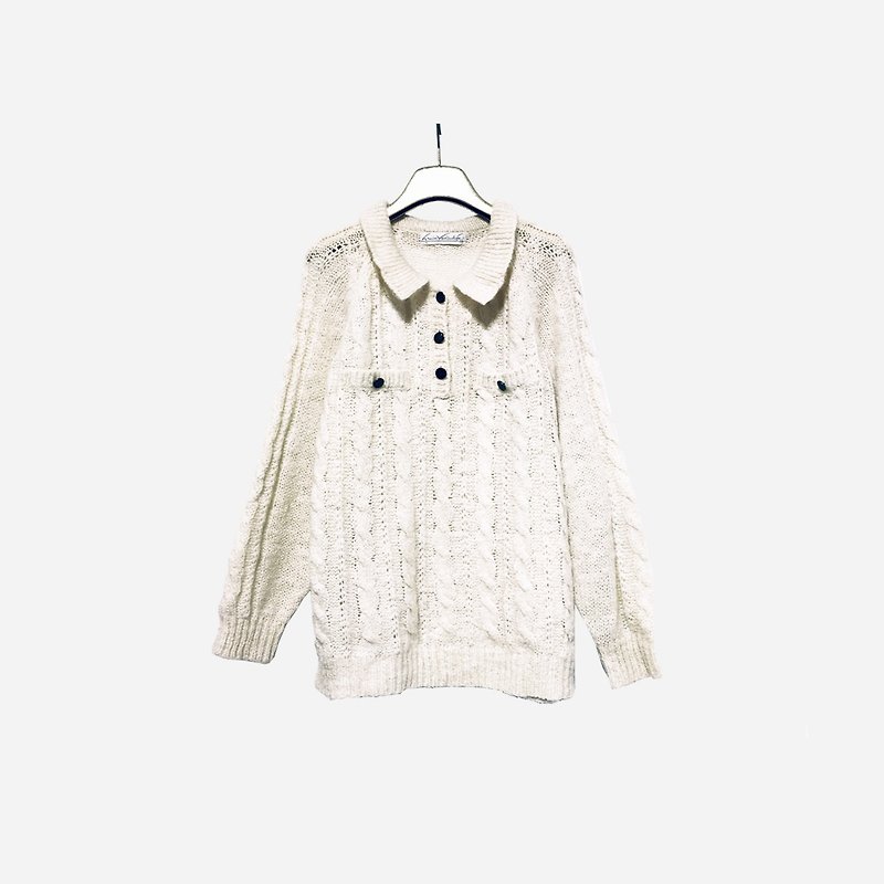 脫臼古著 / 領扣針織毛衣 no.1234 vintage - 女毛衣/針織衫 - 其他材質 白色