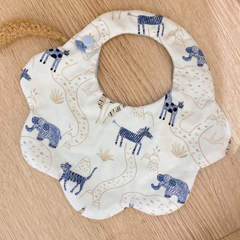 【Rainbow Life】Animal World Cotton Handmade Bib - Bibs - Cotton & Hemp Blue