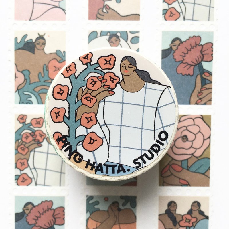 Stamp Washi Tape - Homebody minimal woman flower washi tape - 紙膠帶/和紙/PET - 紙 