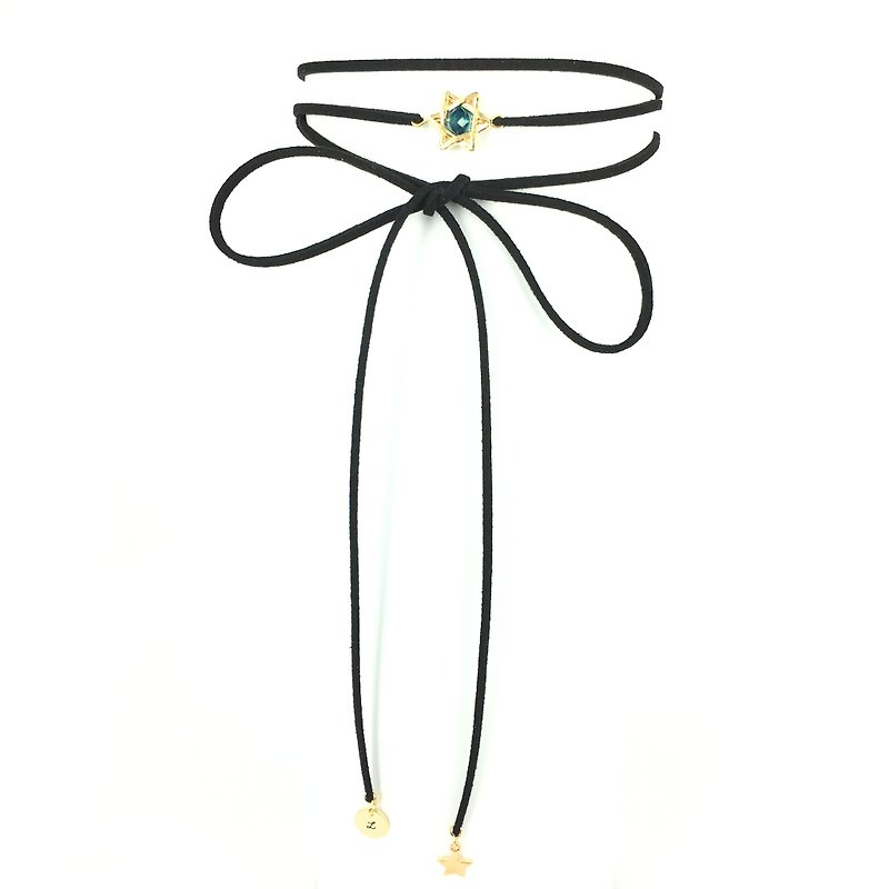 Venus Crystal Rope Necklace - สร้อยคอ - หนังแท้ สีดำ