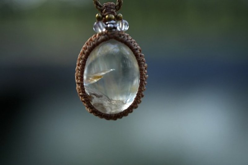 Quiet Crystal Rutile in Garden Quartz Macrame Necklace 1486 - สร้อยคอ - เครื่องเพชรพลอย สีใส