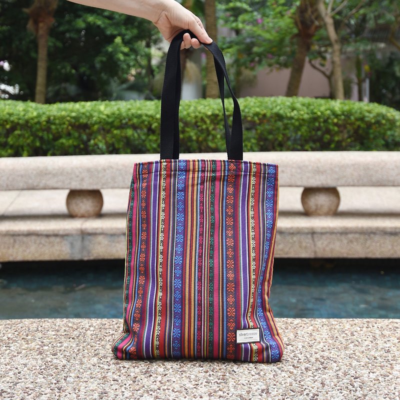 Two-in-one portable shoulder bag, shoulder bag-colorful ethnic strips (SB09) - กระเป๋าแมสเซนเจอร์ - ผ้าฝ้าย/ผ้าลินิน หลากหลายสี