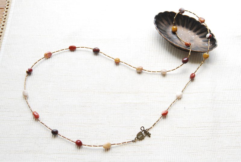 Moorakite and Bamboo Bead Autumn Station Necklace - Necklaces - Semi-Precious Stones Brown