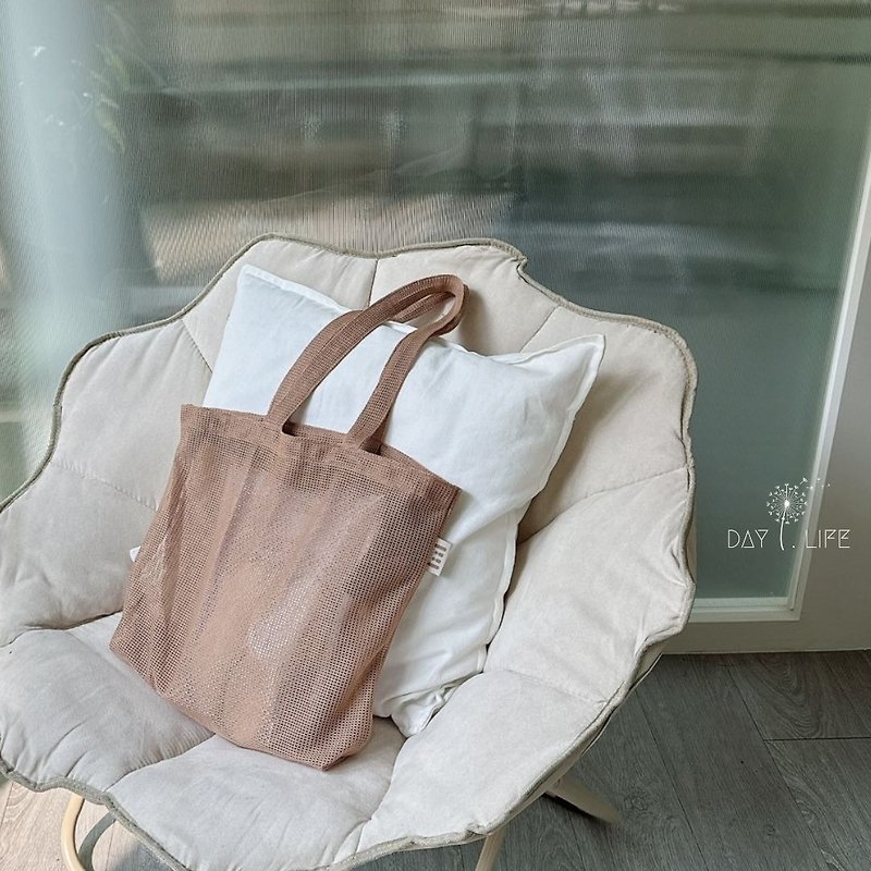 Lili bag liil_light and casual woven solid color multi-functional mesh bag_milk tea - Messenger Bags & Sling Bags - Other Materials Khaki