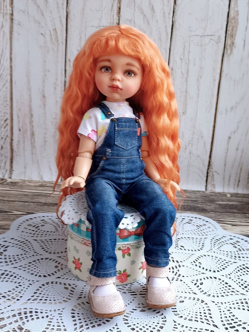Red wig for paola reina doll - 髮夾/髮圈 - 羊毛 紅色