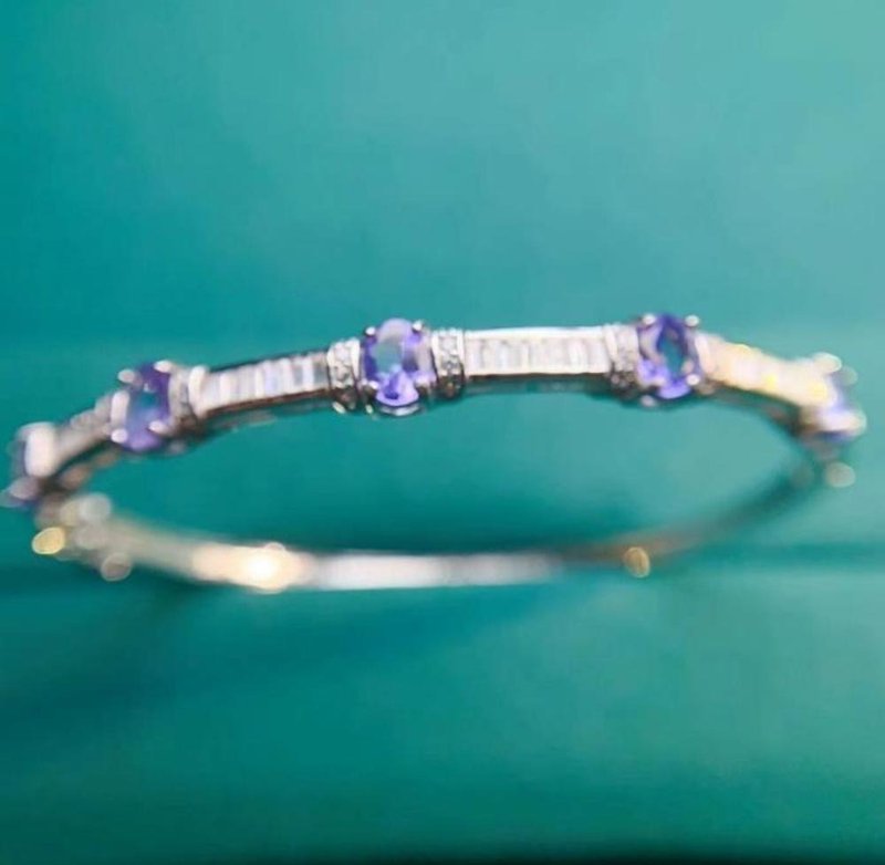 Tanzanite Bangle, Natural Tanzanite Bracelet, Natural Tanzanite Gemstone - 手鍊/手鐲 - 純銀 