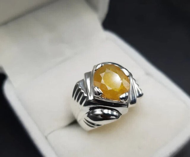 メンズイエローサファイアリング Pukhraj リング男性用ナチュラル
