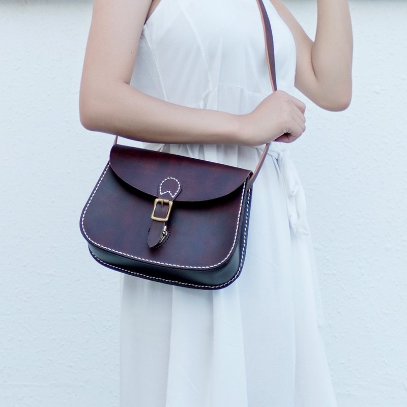 Women's Cowhide Leather Classic Saddle Handbag Handmade Shoulder Bag - Messenger Bags & Sling Bags - Genuine Leather Brown