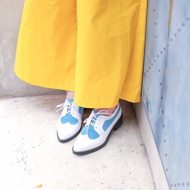 [Zero code clear] go to Paris together! Double-layer milk Breidby shoes sky blue full leather - Women's Oxford Shoes - Other Materials Blue