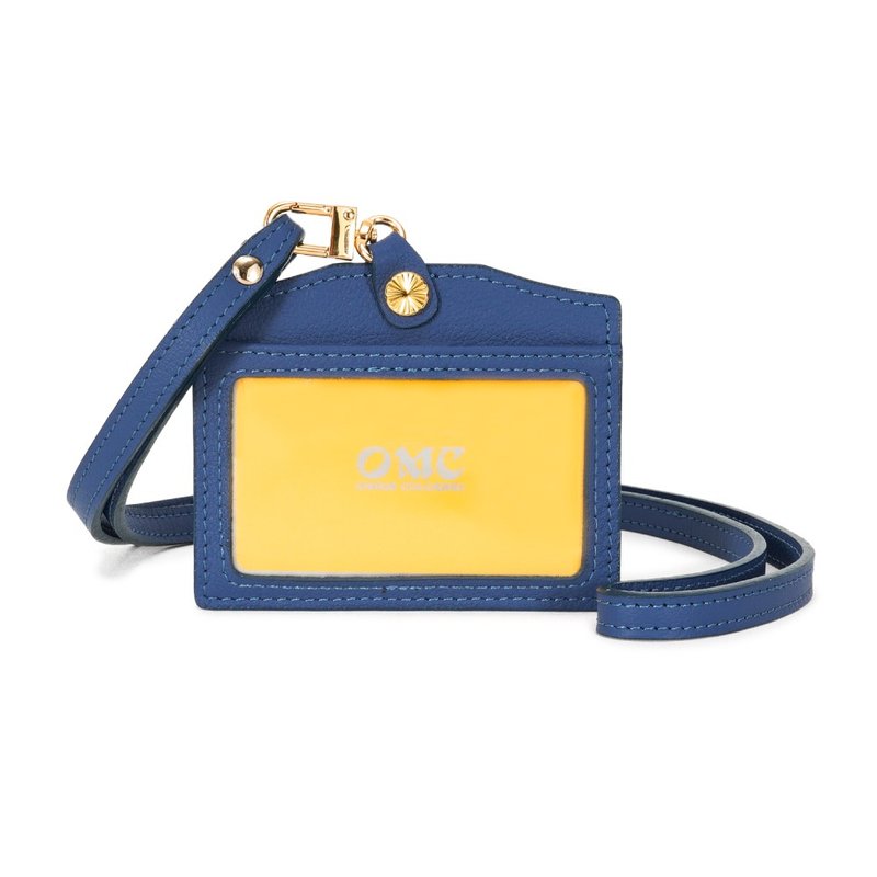 Napa horizontal cowhide ID card case (Morandi blue) - ที่ใส่บัตรคล้องคอ - หนังแท้ สีน้ำเงิน