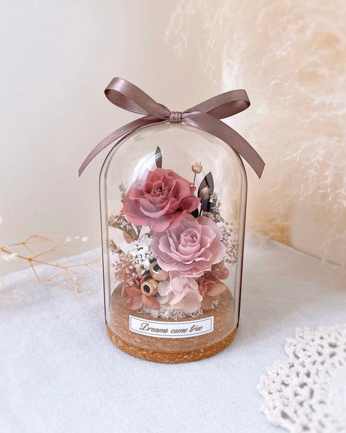 Dreams come true 永生花/乾燥花 永生花玻璃盅-玫瑰暮語 l 不凋花玻璃盅 日本玫瑰 乾燥花盅