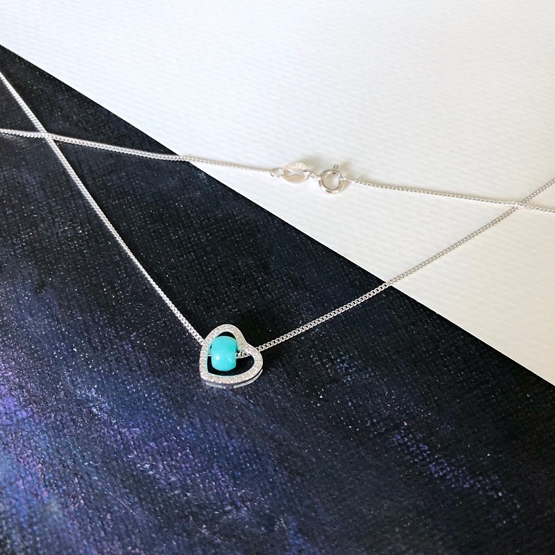 925 silver-simple Heart Pendant amazonite necklace - สร้อยคอ - เงินแท้ สีน้ำเงิน